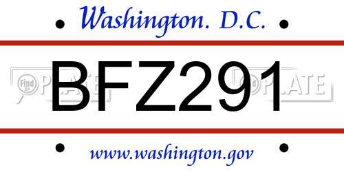 BFZ291 District Of Columbia License Plate