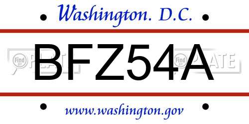 BFZ54A District Of Columbia License Plate