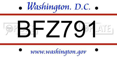 BFZ791 District Of Columbia License Plate