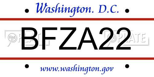 BFZA22 District Of Columbia License Plate