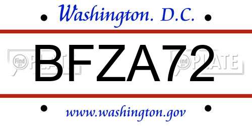 BFZA72 District Of Columbia License Plate