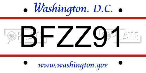 BFZZ91 District Of Columbia License Plate