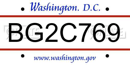 BG2C769 District Of Columbia License Plate