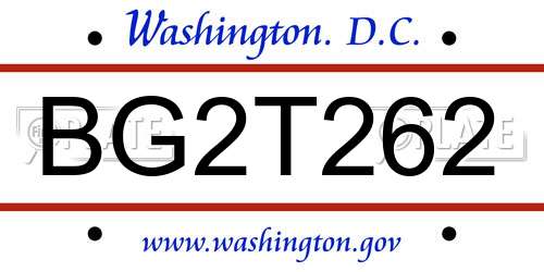BG2T262 District Of Columbia License Plate