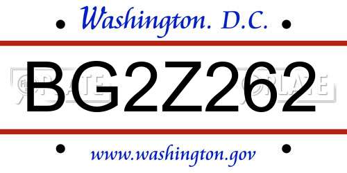 BG2Z262 District Of Columbia License Plate