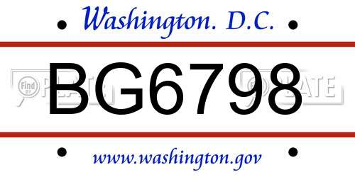 BG6798 District Of Columbia License Plate