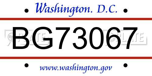 BG73067 District Of Columbia License Plate