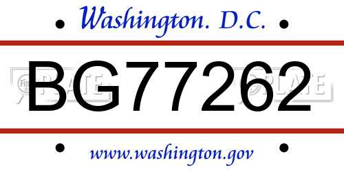 BG77262 District Of Columbia License Plate