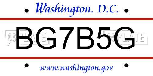 BG7B5G District Of Columbia License Plate