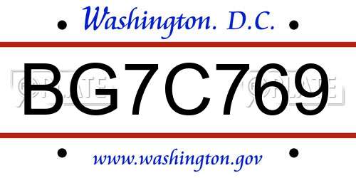 BG7C769 District Of Columbia License Plate