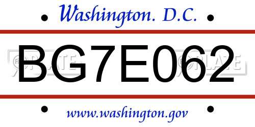 BG7E062 District Of Columbia License Plate