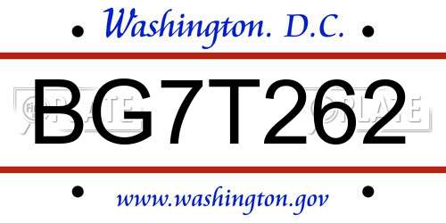 BG7T262 District Of Columbia License Plate