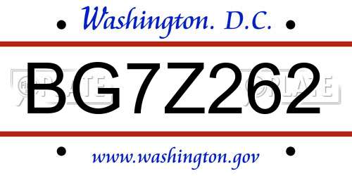 BG7Z262 District Of Columbia License Plate