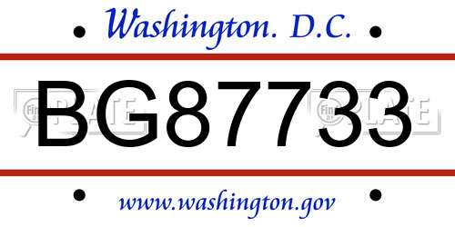BG87733 District Of Columbia License Plate