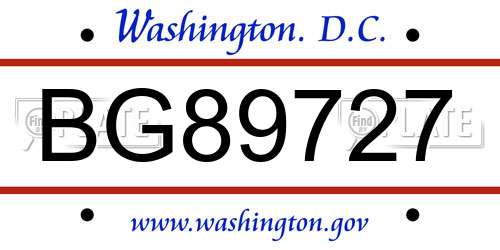 BG89727 District Of Columbia License Plate