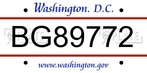 BG89772 District Of Columbia License Plate