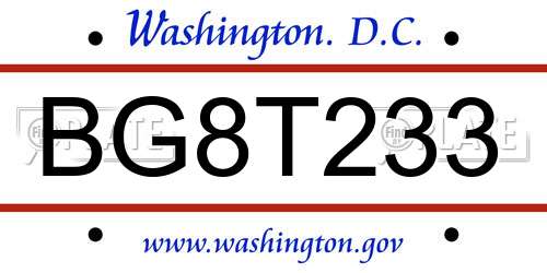 BG8T233 District Of Columbia License Plate