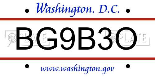 BG9B3O District Of Columbia License Plate