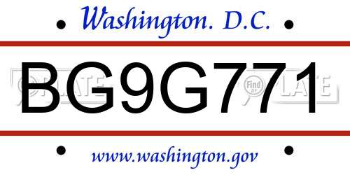 BG9G771 District Of Columbia License Plate
