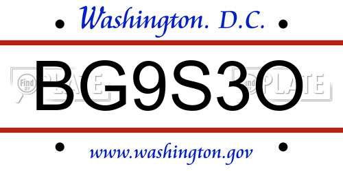 BG9S3O District Of Columbia License Plate