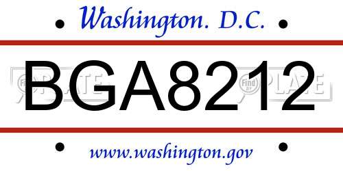 BGA8212 District Of Columbia License Plate