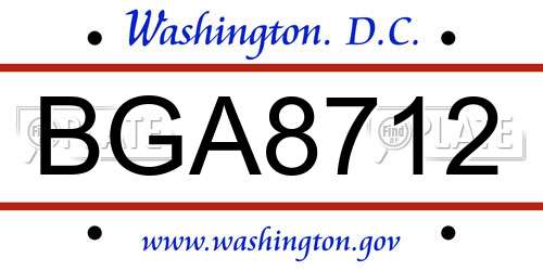 BGA8712 District Of Columbia License Plate