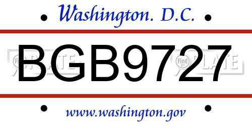 BGB9727 District Of Columbia License Plate