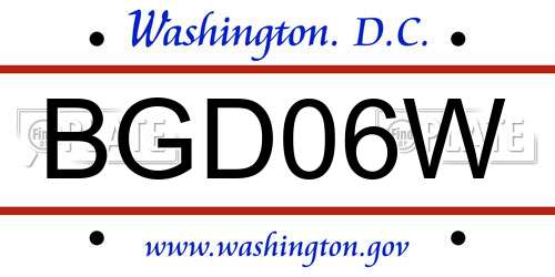 BGD06W District Of Columbia License Plate