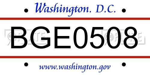 BGE0508 District Of Columbia License Plate
