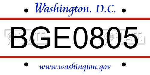 BGE0805 District Of Columbia License Plate