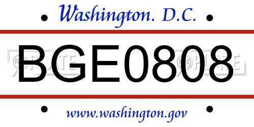 BGE0808 District Of Columbia License Plate
