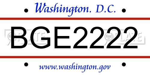 BGE2222 District Of Columbia License Plate