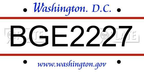 BGE2227 District Of Columbia License Plate