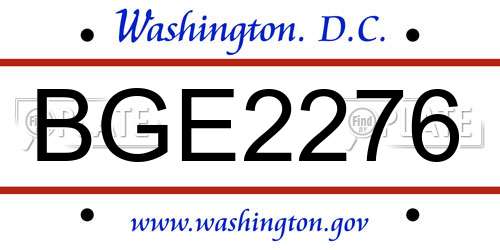 BGE2276 District Of Columbia License Plate