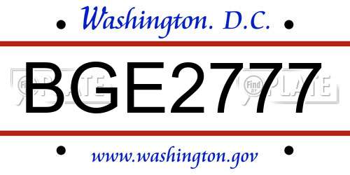 BGE2777 District Of Columbia License Plate
