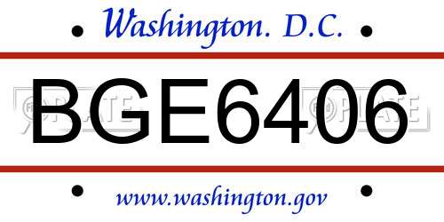 BGE6406 District Of Columbia License Plate