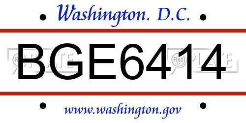 BGE6414 District Of Columbia License Plate