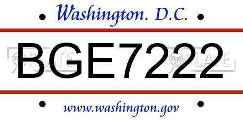 BGE7222 District Of Columbia License Plate