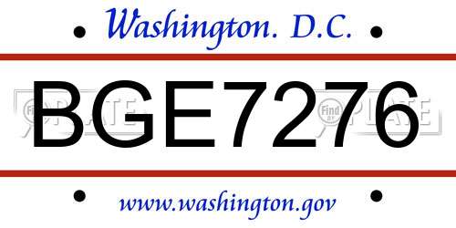 BGE7276 District Of Columbia License Plate
