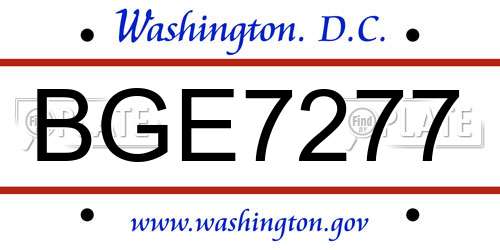 BGE7277 District Of Columbia License Plate