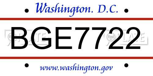 BGE7722 District Of Columbia License Plate