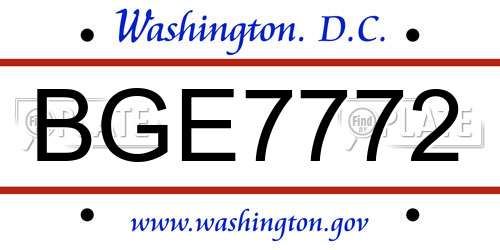 BGE7772 District Of Columbia License Plate