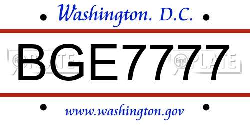 BGE7777 District Of Columbia License Plate