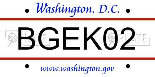 BGEK02 District Of Columbia License Plate