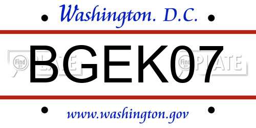 BGEK07 District Of Columbia License Plate