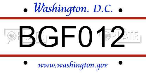 BGF012 District Of Columbia License Plate