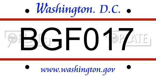 BGF017 District Of Columbia License Plate