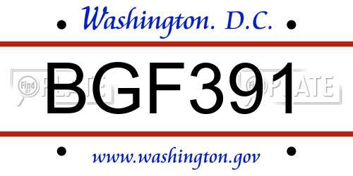 BGF391 District Of Columbia License Plate