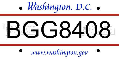 BGG8408 District Of Columbia License Plate