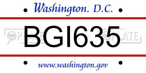 BGI635 District Of Columbia License Plate
